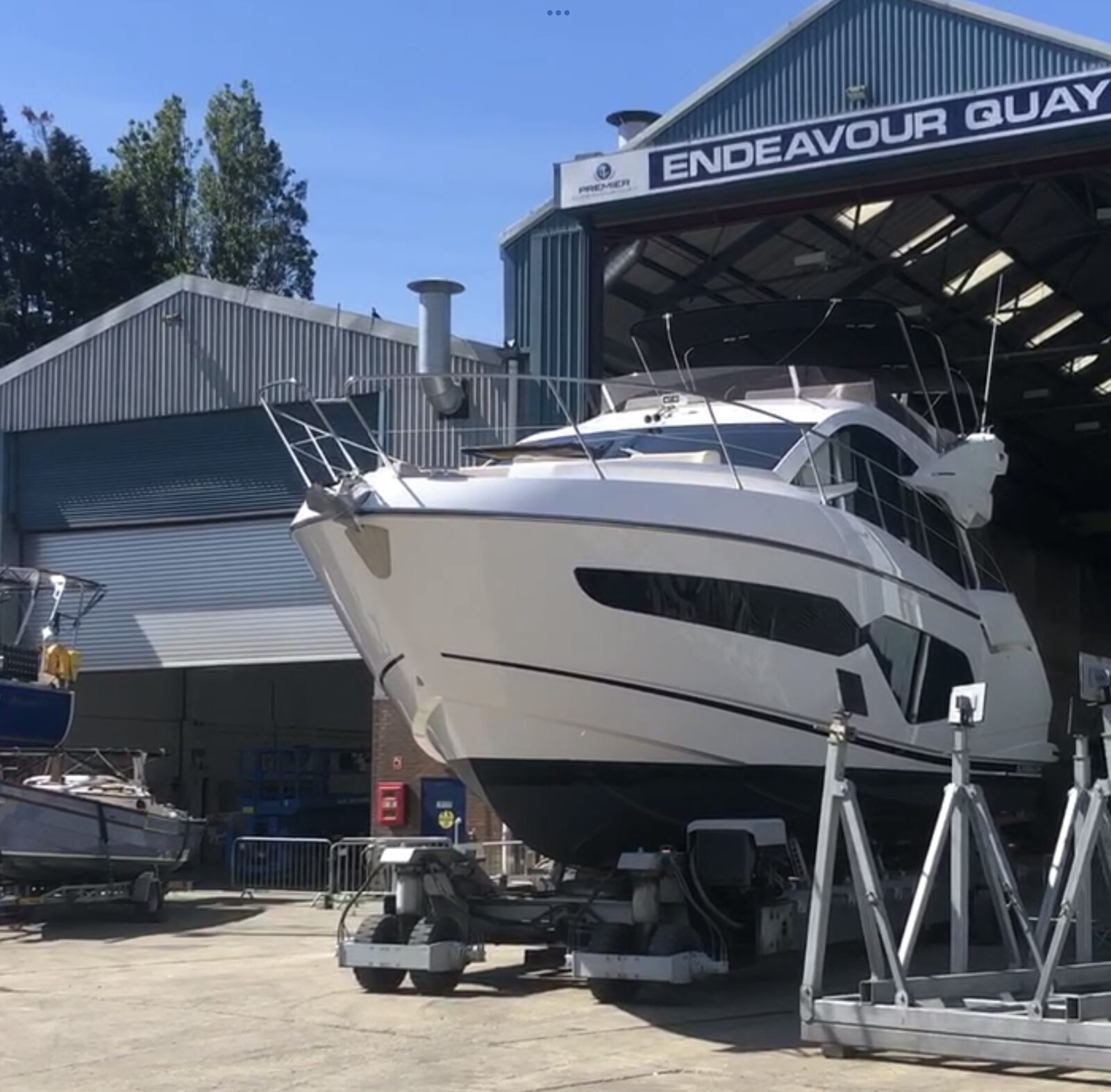 Sunseeker yacht out of the water at Endeavour Quay